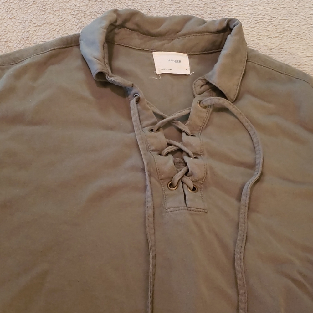 Harper green tie front shirt